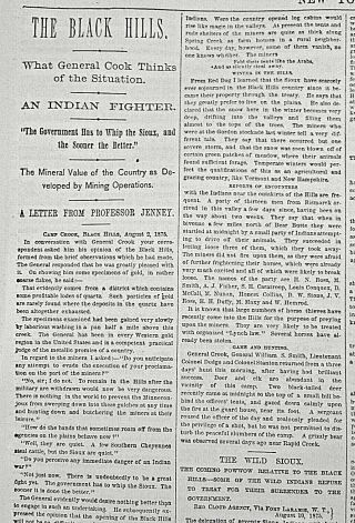 The Black Hills Expedition - Gen Crook & The Sioux - Prof Jenny 1875 Newspaper