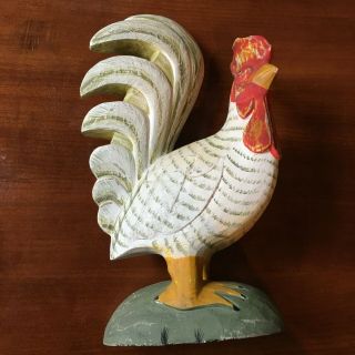 Wood Carved Hand Painted Rooster Statue,  Decorative Figure,  Large