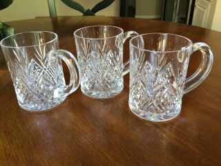 Three Paul Sebastian Diamond Pattern Cut Crystal Coffee Irish Coffee Latte Mugs