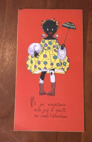 Vintage Black Americana Valentine Greeting Card Rust Craft Boston Rhinestones