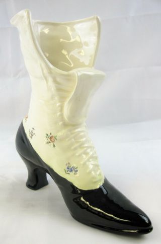 Vintage 10 " Victorian Ladies Decorative Ceramic Lace - Up Boot Floral Accents - Vgc
