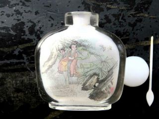 Chinese Inside Hand Painted Snuff Bottle Landscape Imperial Ladies Cranes Signed
