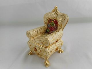 In Style Of Rucinni Jeweled Rhinestone Enameled Metal Ivory Chair Trinket Box