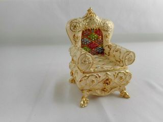 In Style of Rucinni Jeweled Rhinestone Enameled Metal Ivory Chair Trinket Box 2