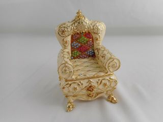 In Style of Rucinni Jeweled Rhinestone Enameled Metal Ivory Chair Trinket Box 3