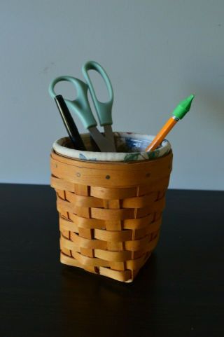 Longaberger 2002 Pen Pal Basket With Botanical Fields Liner And Protector