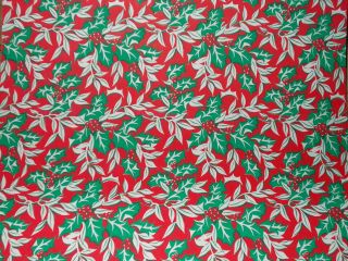 Vtg Christmas 1950 Holly Berry Store Wrapping Paper 2 Yards Gift Wrap Nos