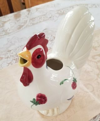 Lenox Poppies On Blue Barnyard Rooster Pitcher Chicken Decorative Collectible