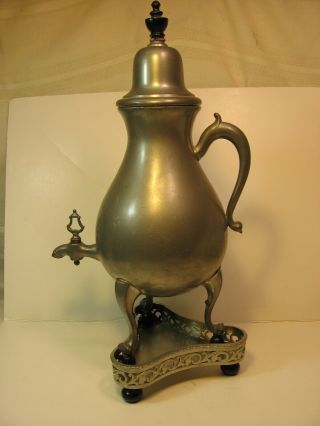 Collectible Dutch Pewter Coffee Or Beverage Dispenser With Raised Stand