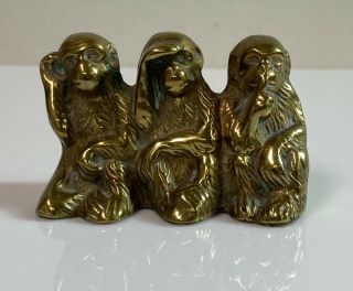 Three Wise Monkeys Figurine See Hear Speak No Evil Solid Brass