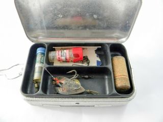 Vintage Umco P - 9 Aluminum Tackle Box,  2 Sided,  With Lures,  Nr