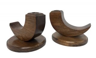 Set Of 2 Solid Wood Candle Stick Holders Mid Century Mod Minimalist Style Euc