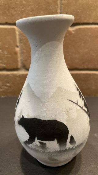 Cedar Mesa Pottery Moose Bud Vase Hand Painted Signed By James Benally “dineh”