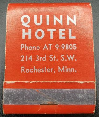 Quinn Hotel Rochester Minnesota Matchbook 214 3rd Street S.  W.