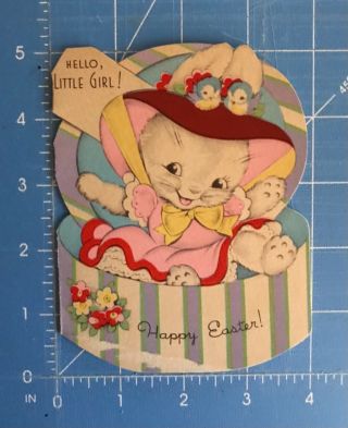 Vintage Easter Spring Card Rust Craft Bunny In Hat Box