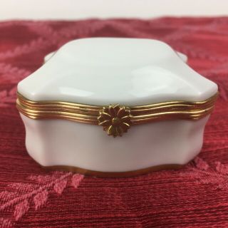 Limoges France White Porcelain Gold Metal Hinged Trinket Box W/painted Goldtrim