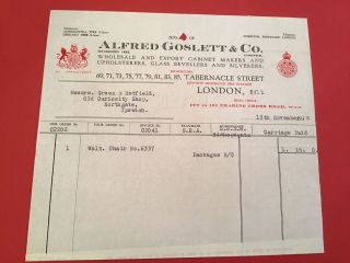 Alfred Goslett & Co 1936 Cabinet Makers Glass Bevellers Silverers Receipt R34479