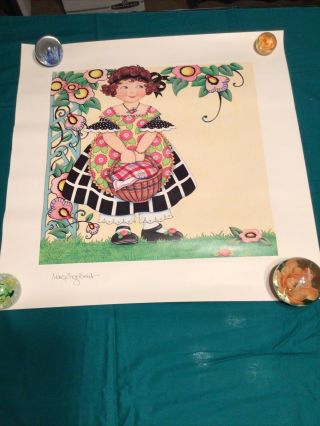 Mary Engelbreit Art Print Poster Girl & Basket 24” X 24” Limited Edition 90/750