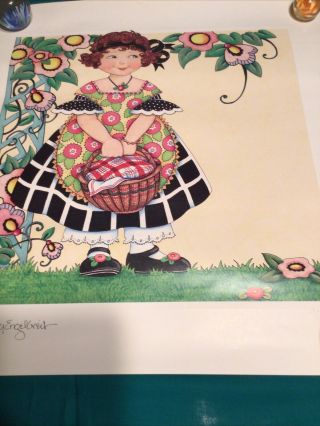 Mary Engelbreit Art Print Poster Girl & Basket 24” X 24” Limited Edition 90/750 2