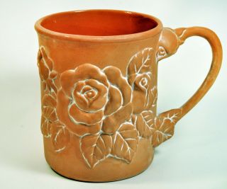 Terra Cotta Clay Embossed Feminine 3d Roses 12oz.  Coffee Mug Cup