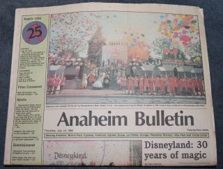 Rare Anaheim Bulletin Thursday July 18th 1985 Disneyland 30 Years Of Magic