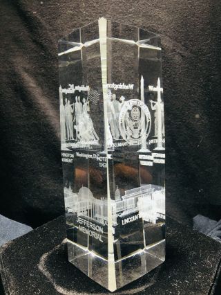 Washington Dc Monuments 3d Laser Etched Holograph Crystal Glass Paperweight