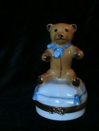 Limoges Peint Main Exclusive Trinket Box Teddy Bear Porcelain France