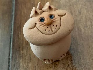 L.  M.  Terra Cotta Cat Figurine •artisan Pottery •terrific Smile •nice