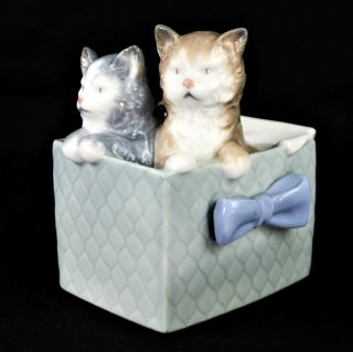 Nao By Lladro Porcelain Figurine 2 Kittens In A Box Hand Made 1988 Spain Retired