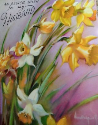 Vtg 1956 Rust Craft Easter Card Daffodils Acetate Artist Nana Bickford Rollins