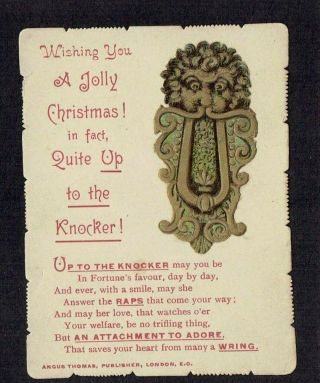 Angus Thomas Victorian Christmas Greetings Card Comic Doorknocker Play On Words