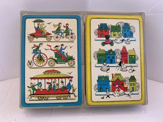 Vintage Playing Cards - Old Time Cars And Houses 2 Decks