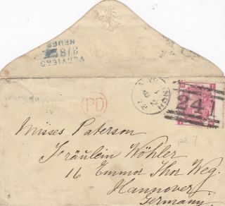 1872 Qv Gb Cover With A 3d Red Rose Stamp (tab) Plate 7 Sent To Germany