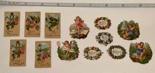 13 Pc Antique Victorian Valentine Die Cut Angels 1900 