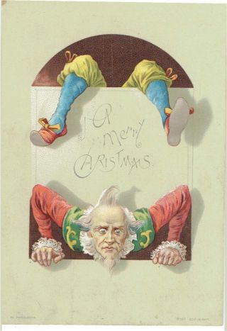 Victorian Christmas Greetings Card Clown Jester Contortionist Hagelberg