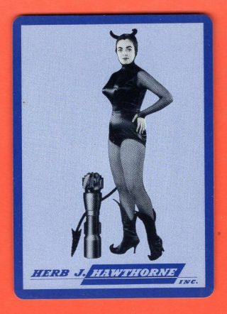 1 Single Swap Playing Card Shapely Pinup Girl In Devil Suit Wide Ad Lady Satan
