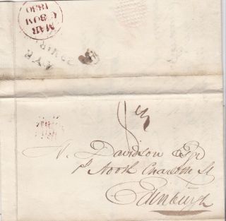 1830 Ayrshire Scotland Stampless Letter Sent 8d To Edinburgh