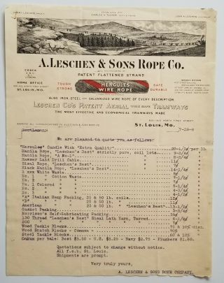 1908 Letterhead St Louis Missouri A Leschen & Sons Rope Company Hercules