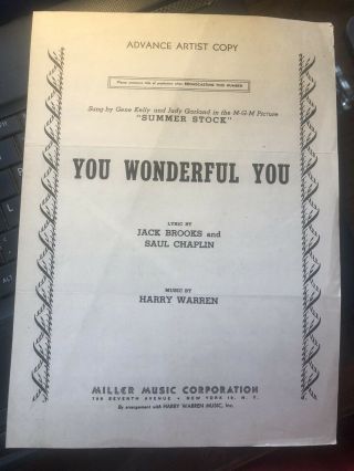 1950 Judy Garland Gene Kelly Advance Artist Sheet Music Summer Stock