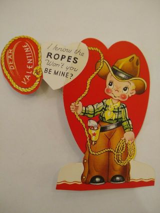 Vintage Valentine Cowboy Rope Cowgirl Lasso A - Meri - Card Usa Livestock Roping