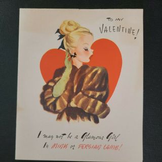 Vtg Valentine Greeting Card Lady Glamour Girl Fur Coat Mcm Klever Cards/r.  Davis