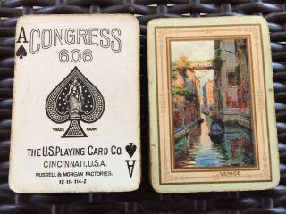 Antique Congress 606 Playing Cards Venice Back 52/52 Russell Morgan