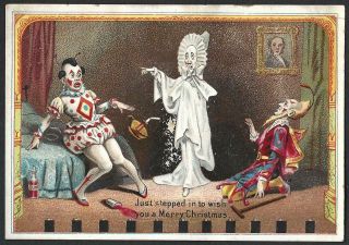 W11 - Clowns Scared By Ghost - Victorian Xmas Card