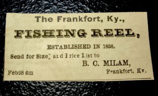 1878 The Frankfort Kentucky Fishing Reel Advertising - B.  C.  Milam