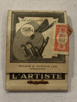 L’artiste Vintage Matchbook Winsor England Egypt Tax Stamp Full