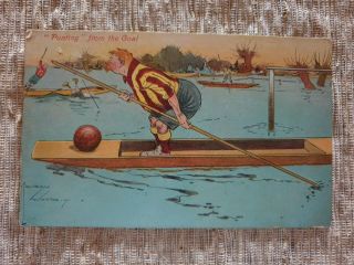Vintage Postcard " Punting " From The Goal Lawson Wood C1910