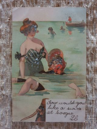 Vintage Postcard Of Two Young Women Swimming C1900 S.  Hildesheimer & Co