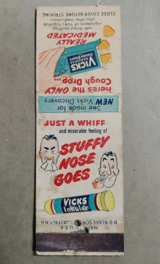 Vintage Vicks Cough Drops Syrup Inhaler Matchbook Cold Remedy Drug Store Drugs