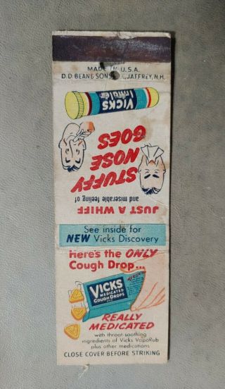 Vintage Vicks Cough Drops Syrup Inhaler Matchbook Cold Remedy Drug Store Drugs 2