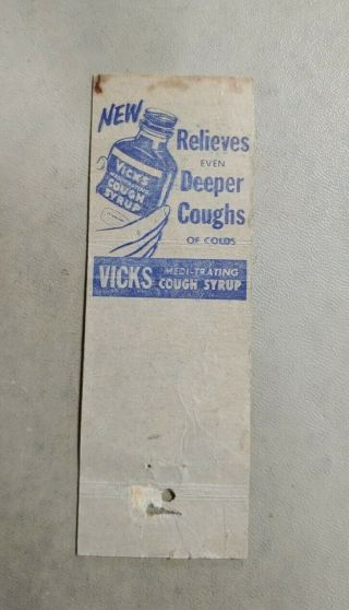 Vintage Vicks Cough Drops Syrup Inhaler Matchbook Cold Remedy Drug Store Drugs 3